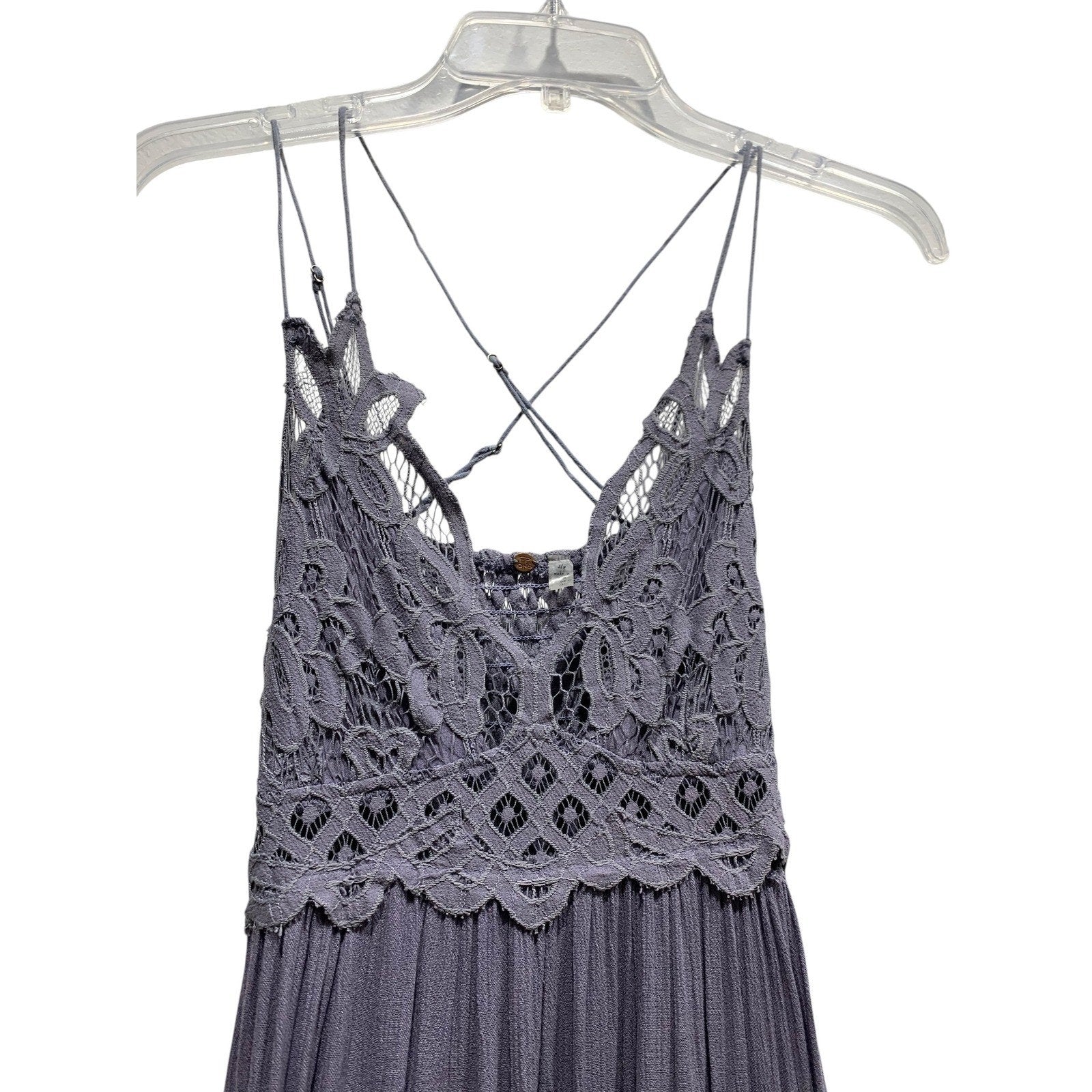 Free People Adella Lace Maxi Dress Lavender Purple Lace Strap Ruffle S/P