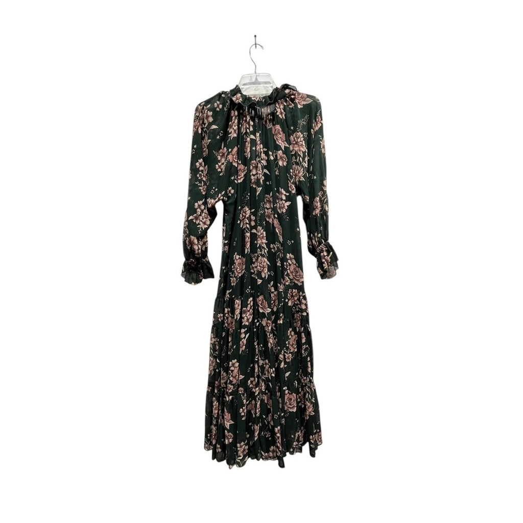 Free People Feeling Groovy Maxi Dress Green Pink Floral Print Tiered Size S