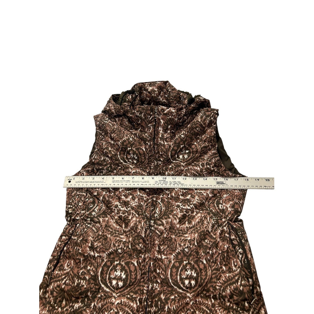 Patagonia Womens Down With It Vest Walnut Brown Paisley Ikat Print Hooded Small