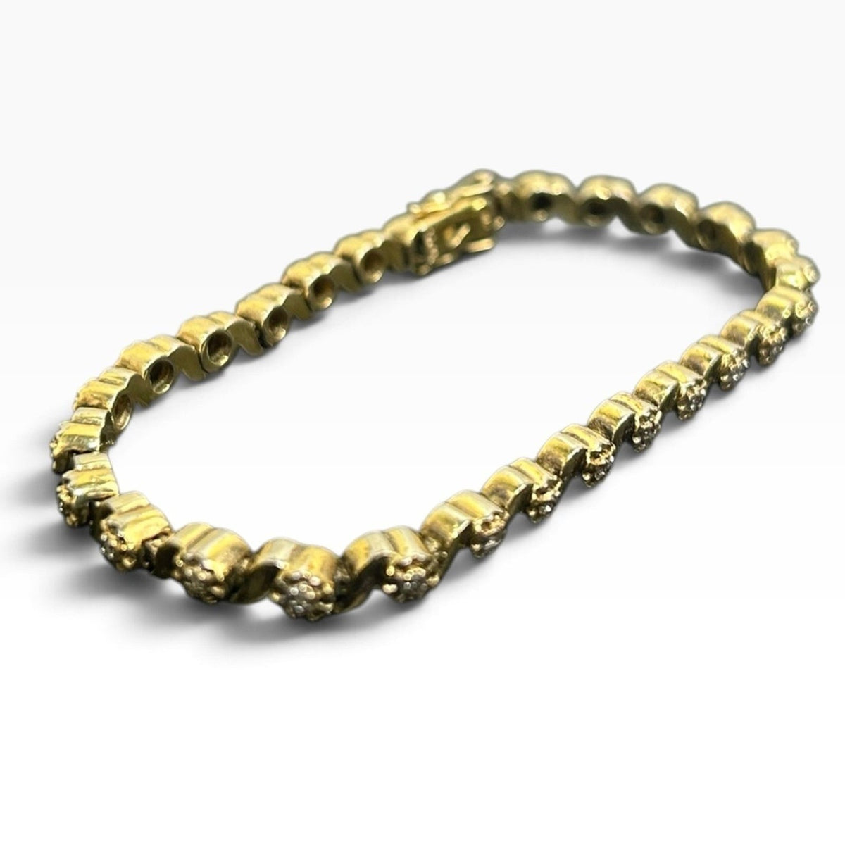 Sterling Silver 925 Gold Tone XOX Gemstone Tennis Bracelet 7.75" 16g