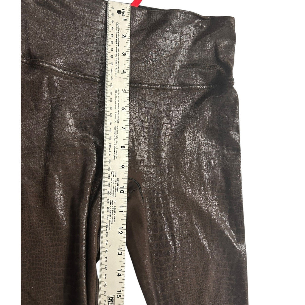 Spanx Faux Leather Croc Leggings Dark Brown High Waisted Medium Slimming Pants