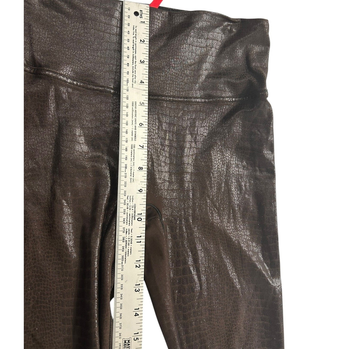 Spanx Faux Leather Croc Leggings Dark Brown High Waisted Medium Slimming Pants