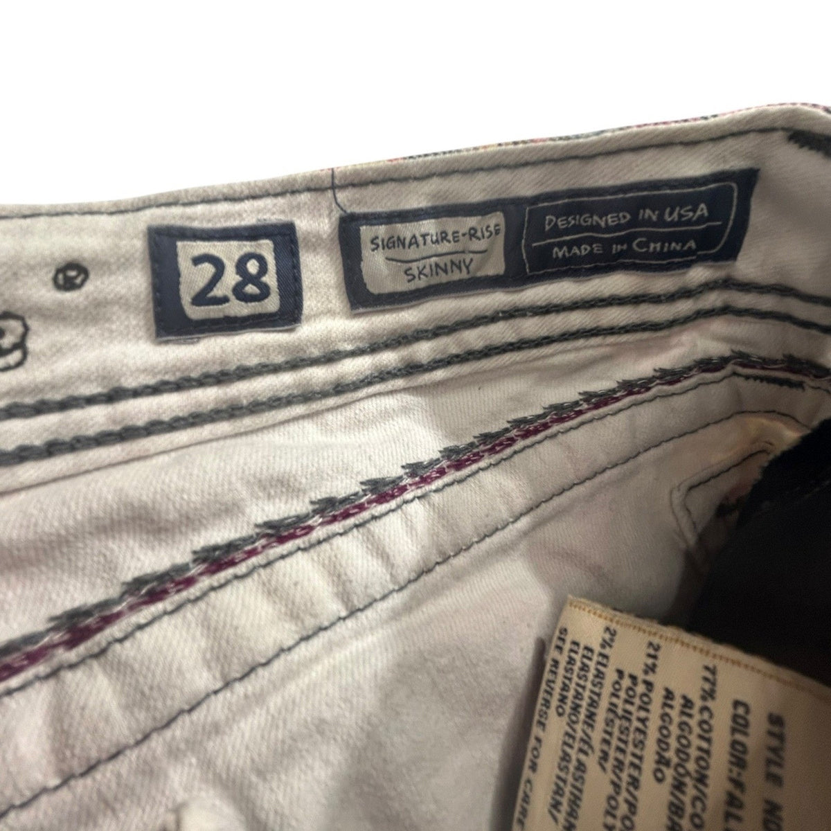 Miss Me Floral Print Skinny Jeans Grey Pink Orange Mid Rise Denim Size 27 whimsy