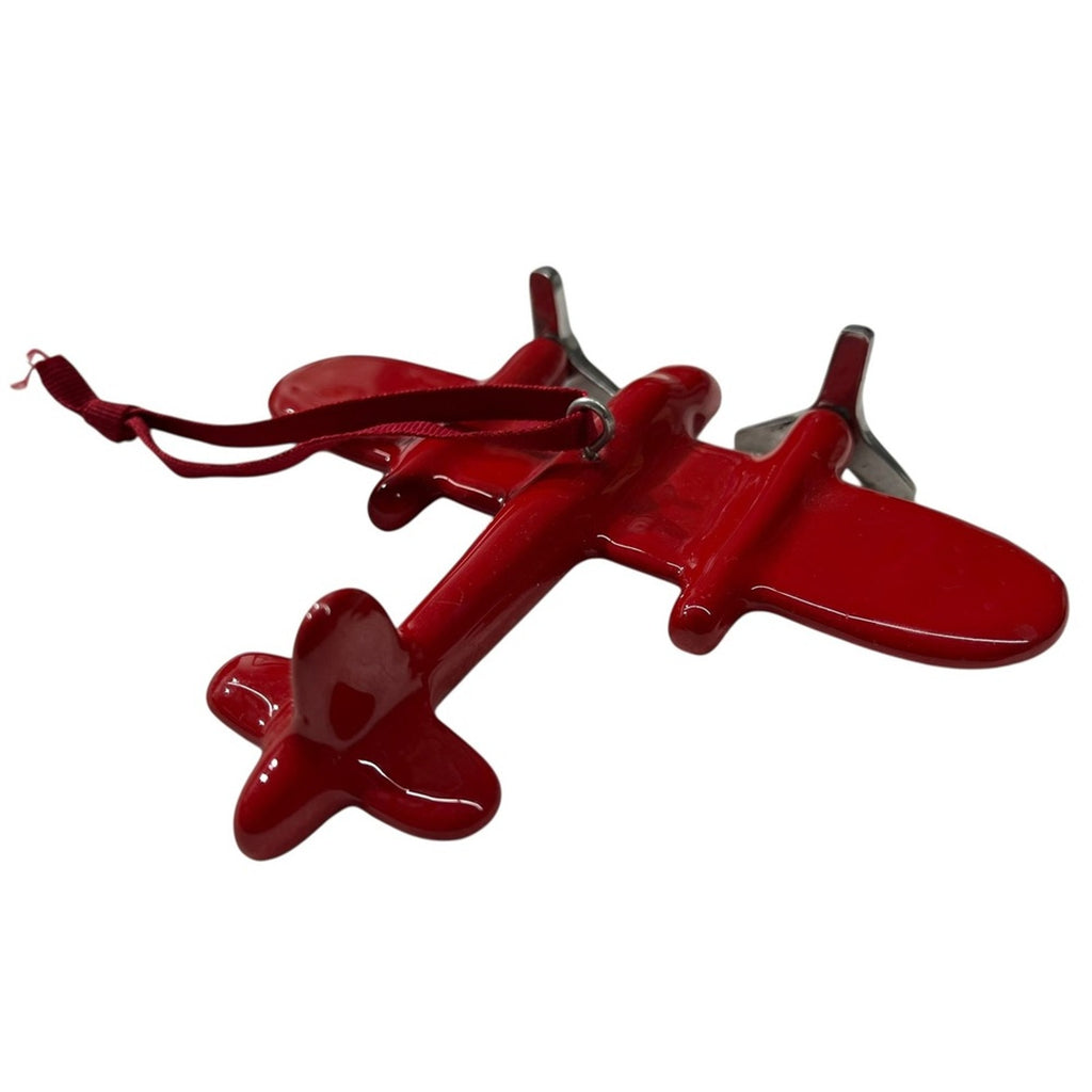 Red Biplane Ornament Metal Propellers Hanging Loop For Christmas Tree Decor