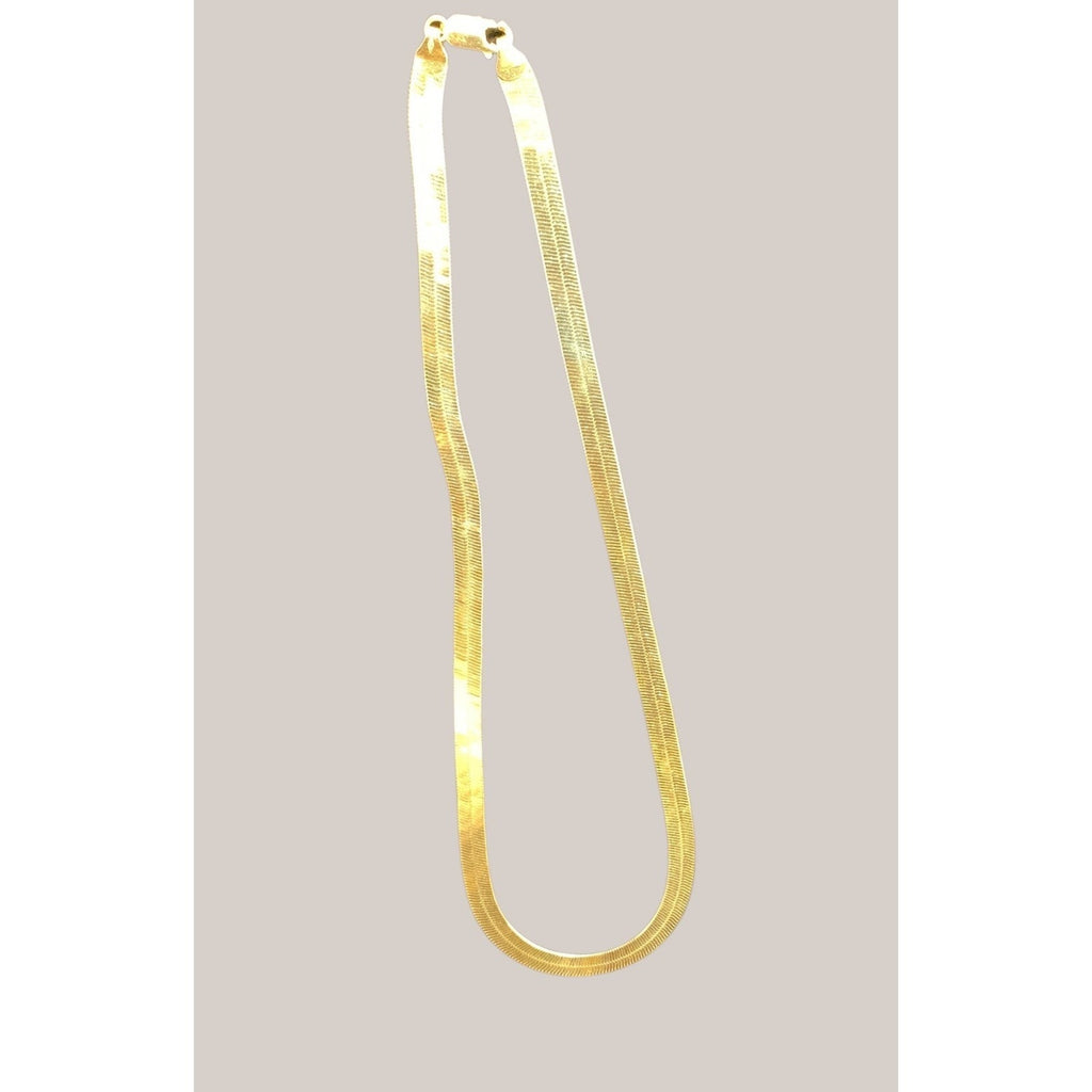 14K YellowGold Herringbone Chain Necklace 18.4g Flat Snake Link Solid Gold 18.5"
