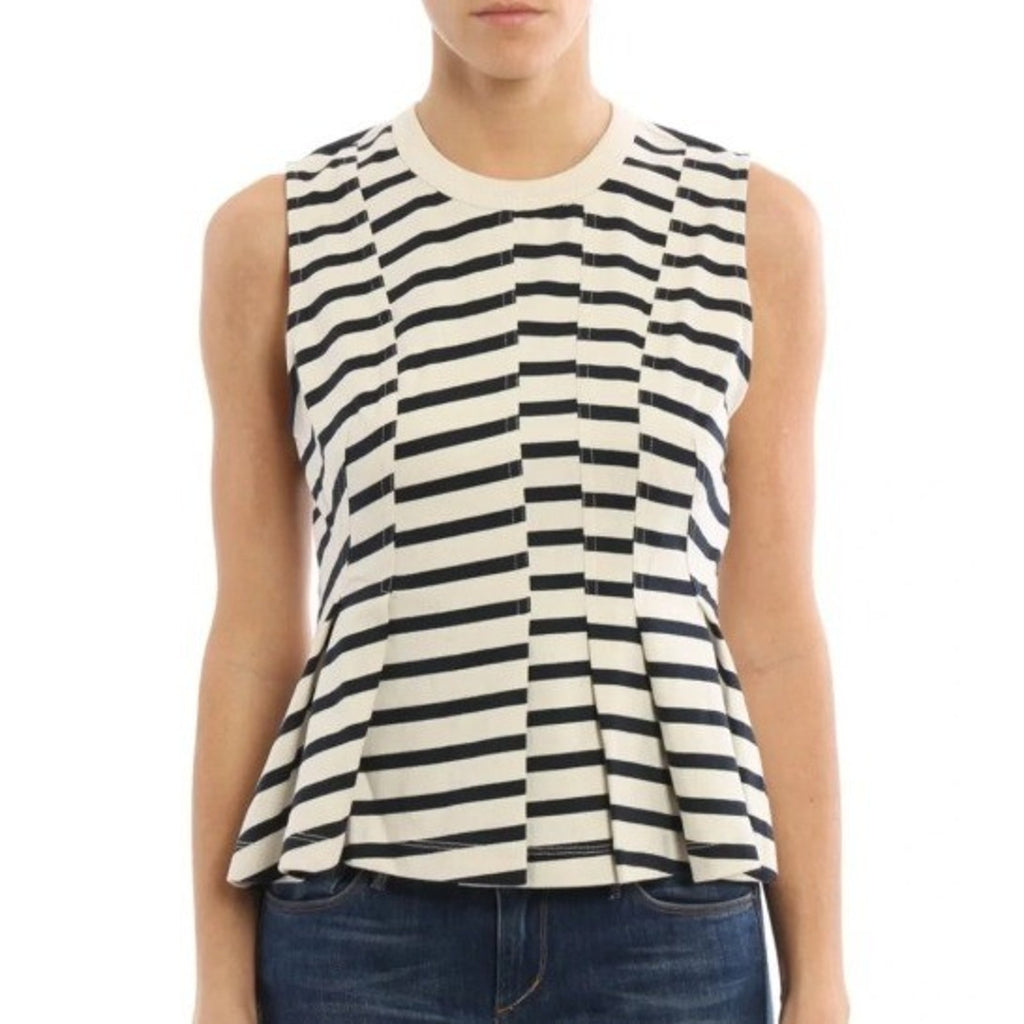 T by Alexander Wang Womens XS Striped Sleeveless Peplum Top Ivory 100% Cotton