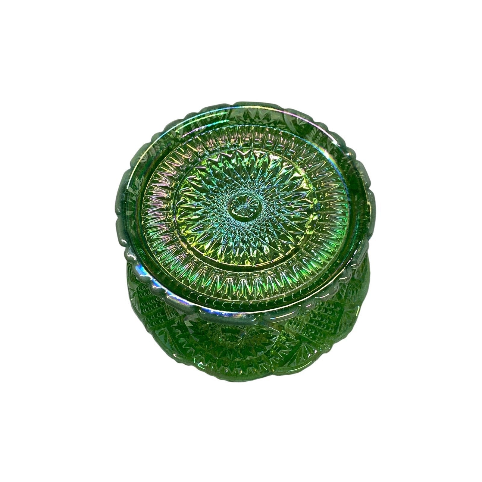 Mosser Glass Diamond Classic Bowl Vaseline Uranium Carnival Glass Green Iridesce