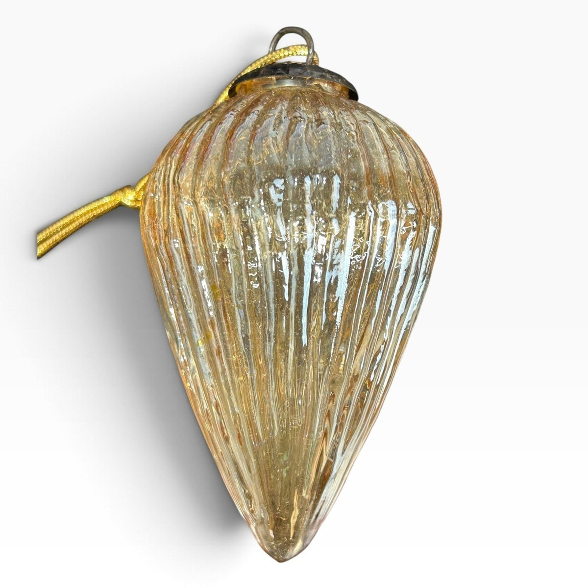 Set of 4 Vintage Kugel Style Ribbed Mercury Glass Teardrop Christmas Ornaments
