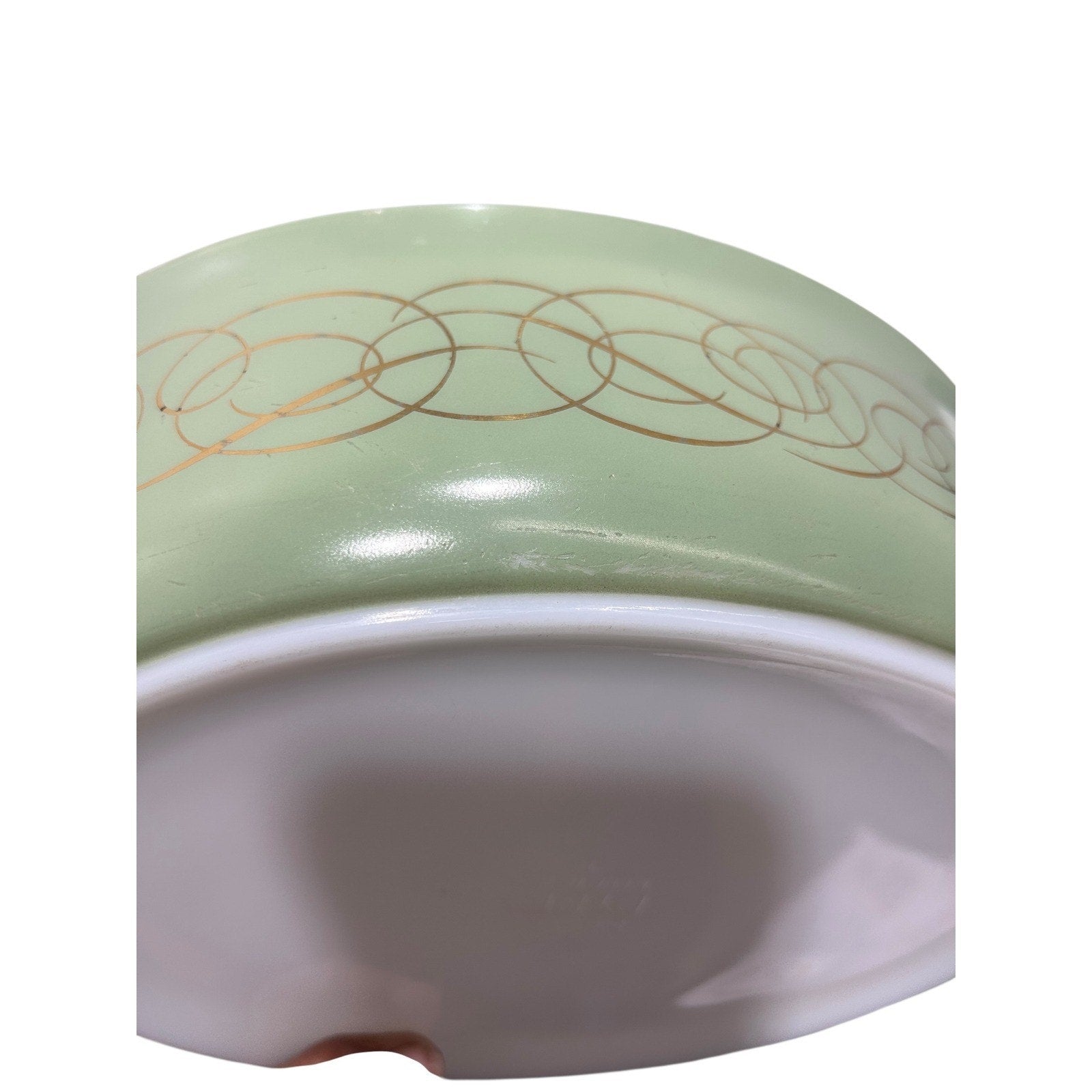 Pyrex 045 Golden Scroll 2.5 Qt Oval Casserole Dish Sage Green Gold No Lid
