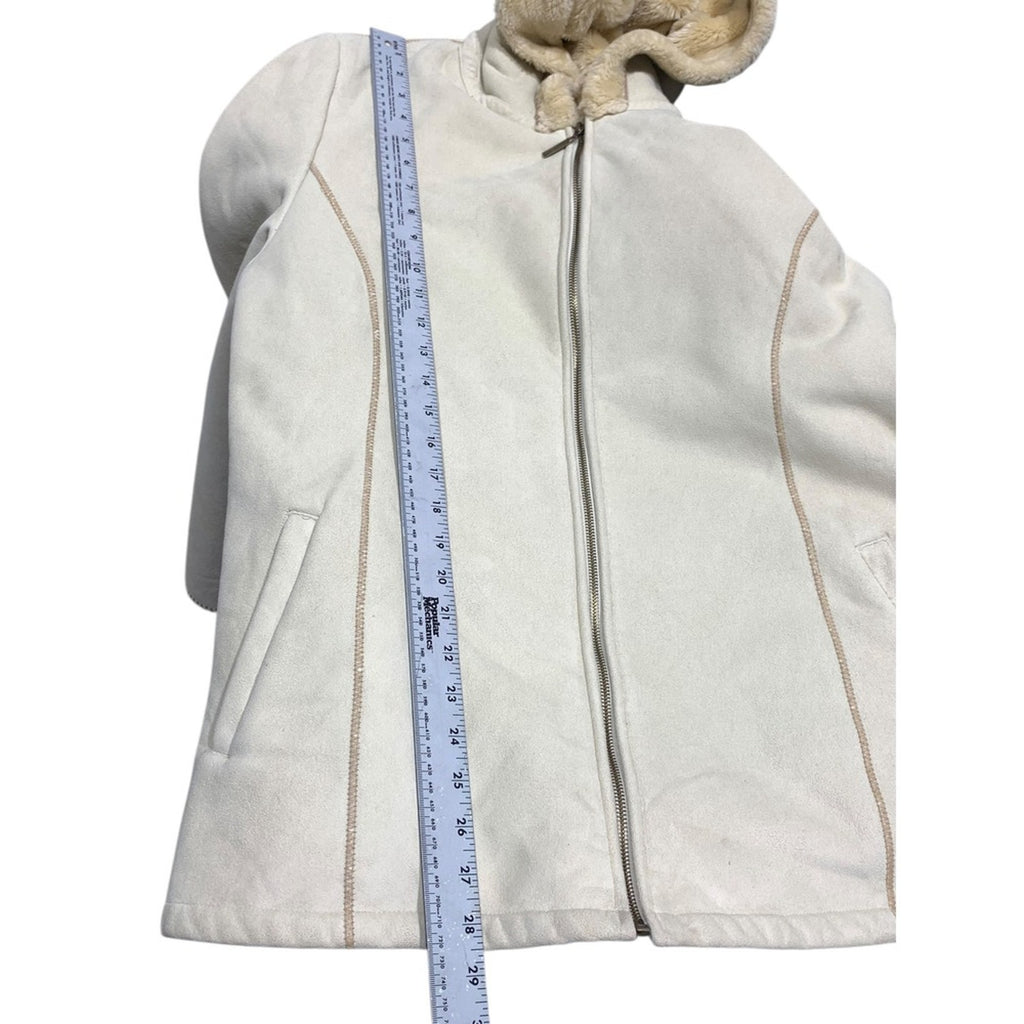 Marvin Richards Women's Beige Faux Suede Fur Lined Hooded Zip Up Jacket L