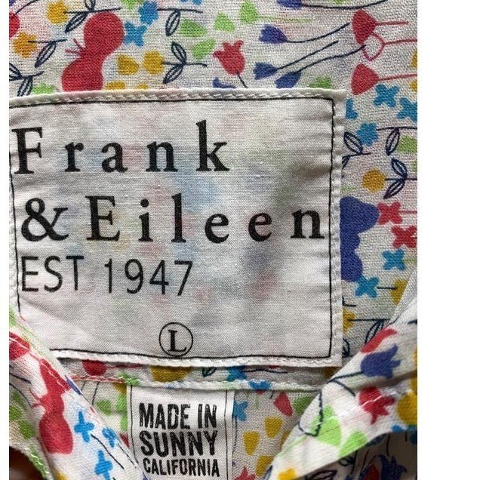 Frank & Eileen Barry Floral Cotton Button Up Shirt Womens Large Multi Color USA