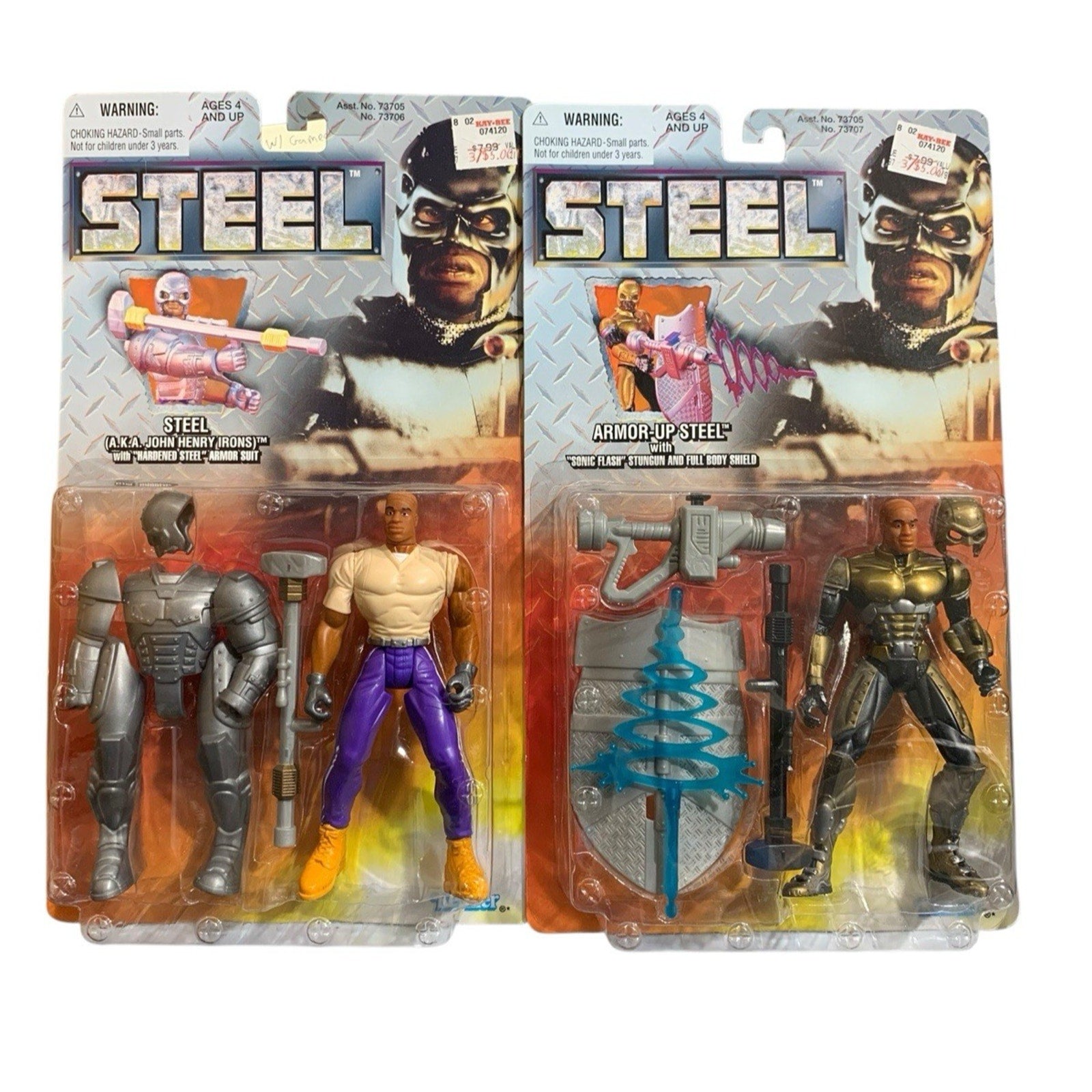 KENNER STEEL 1997 HASBRO JOHN HENRY IRONS HARDENED STEEL ARMOR SUIT and Steel
