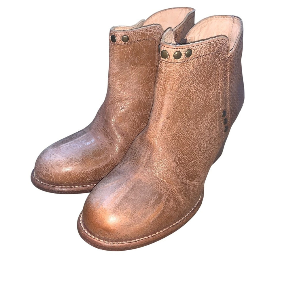 Bed Stu Cobbler Leather Heeled Ankle Boots Zip Up Brown Womens Size 8.5 USA