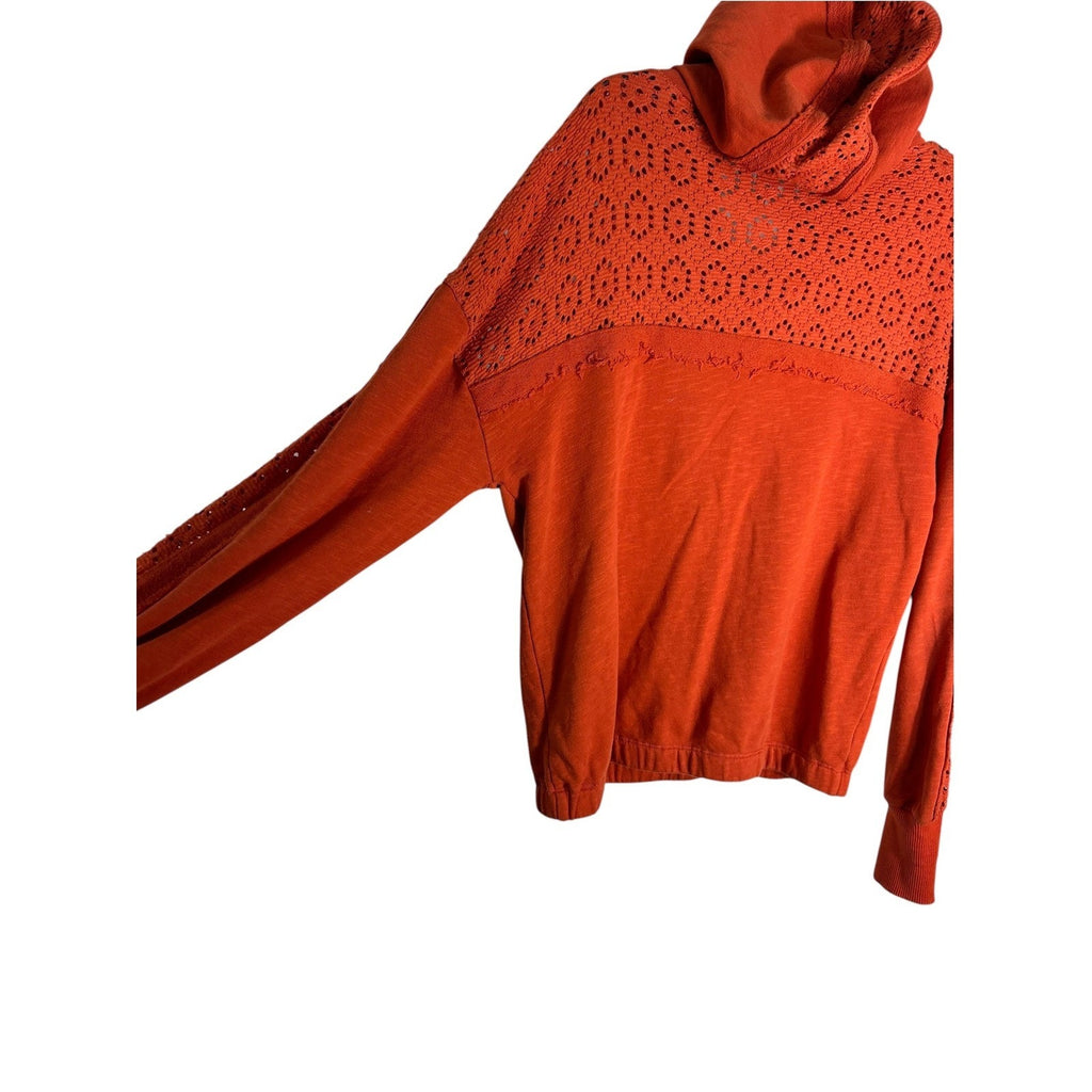 Daily Practice by Anthropologie Robyn Crochet Hoodie Orange Eyelet Medium