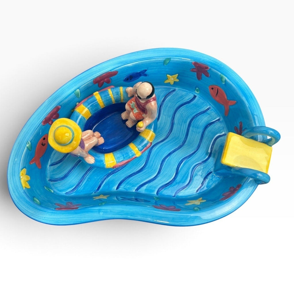 Summer Stock Swimming Pool Chip and Dip Set Ceramic 1998 Hand Painted