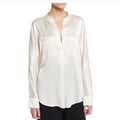 VINCE long sleeve V-Neck Silk Banded Collar Blouse Women Ivory Professional sz s