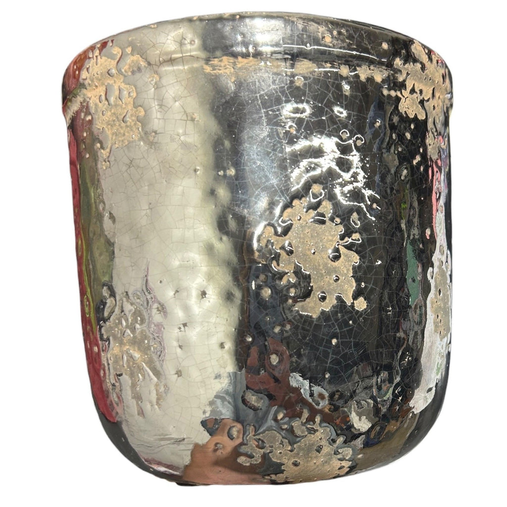 Anthropologie Metallic Crackle Herb Plant Pot