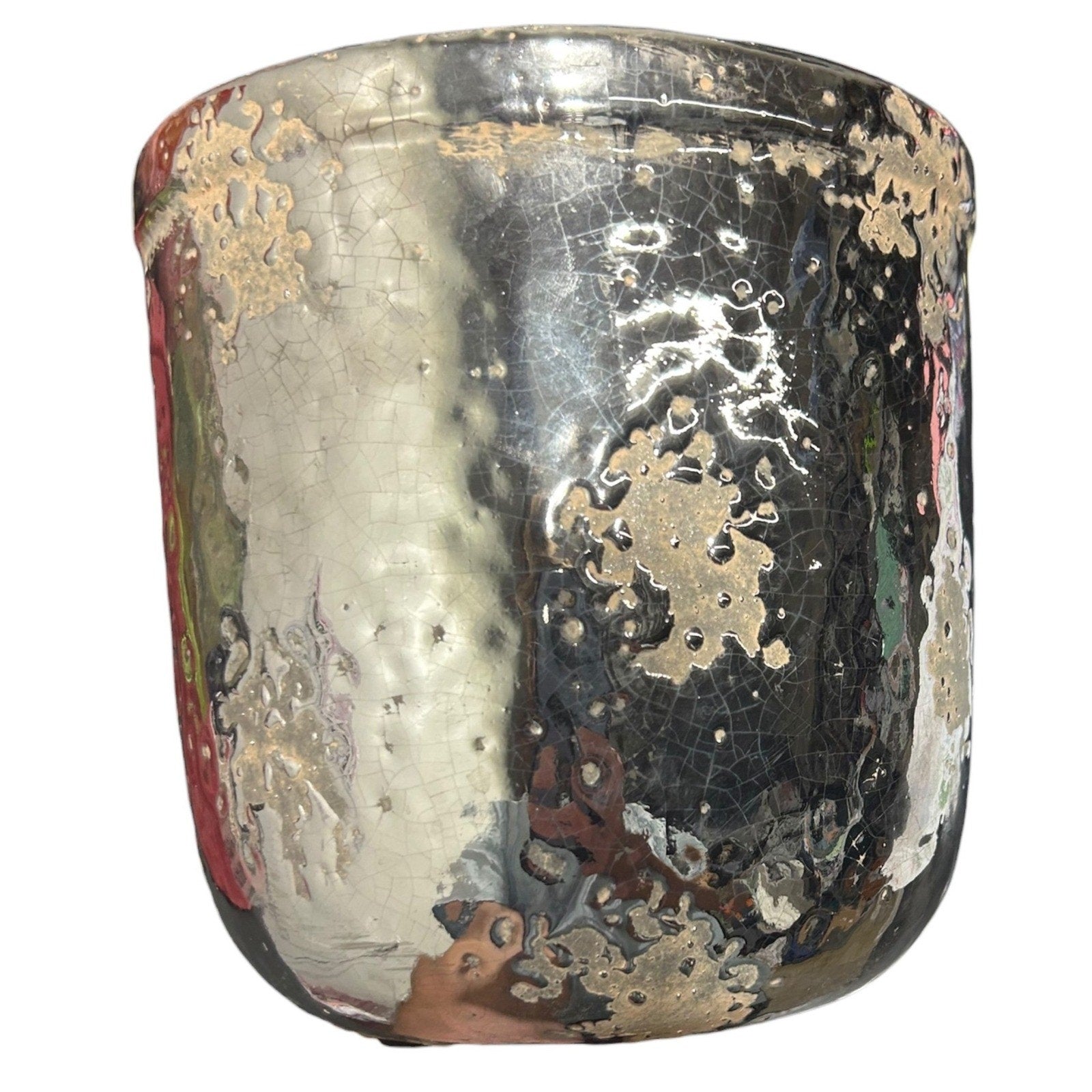 Anthropologie Metallic Crackle Herb Plant Pot