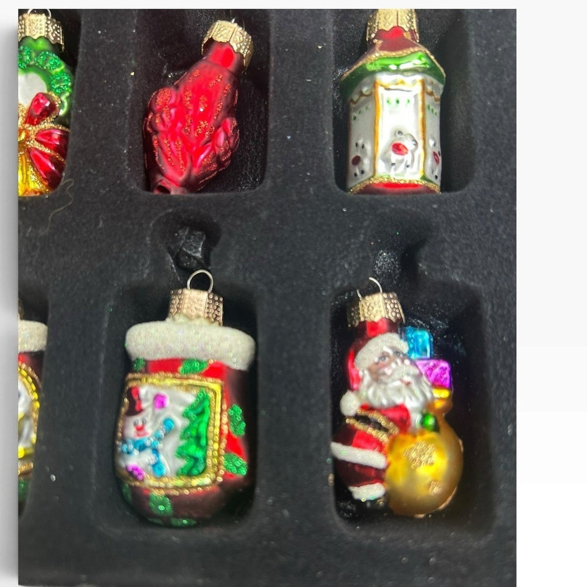 Unique Treasures 25pc Miniature Blown Glass Christmas Ornament Set Santa Xmas