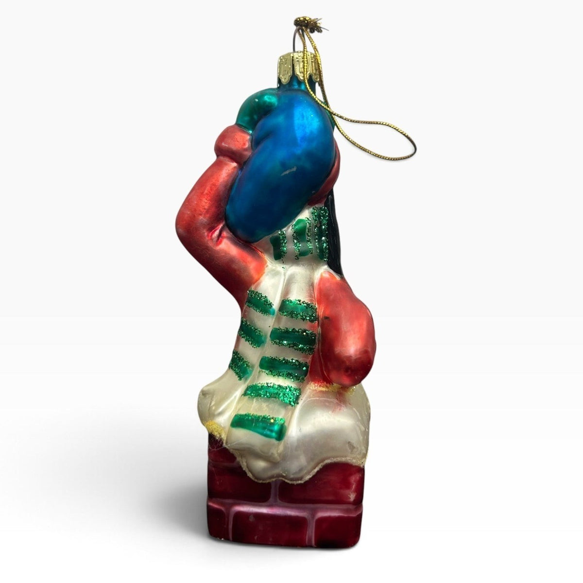 Disney Goofy Glass Christmas Ornament Chimney Hand Painted 5 Inch Holiday Decor