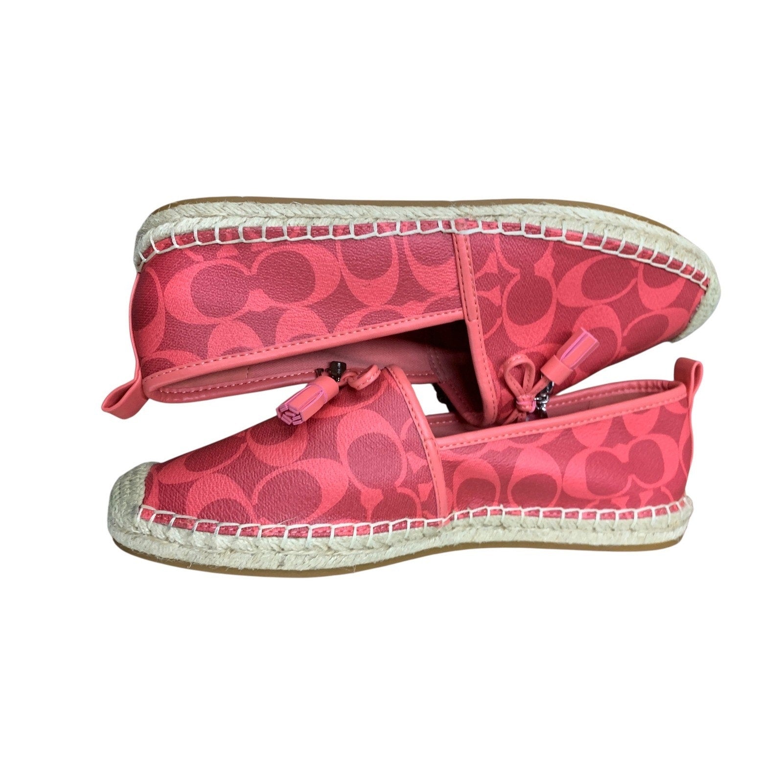 COACH Espadrille Slip On Shoes Pink Signature Espadrilles Tassel Accents SIZE 8b