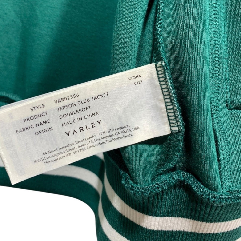 VARLEY Jepson Club Jacket Green DoubleSoft Varsity Style Snap Front Women Small