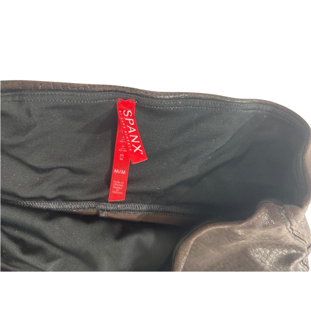 Spanx Faux Leather Croc Leggings Dark Brown High Waisted Medium Slimming Pants