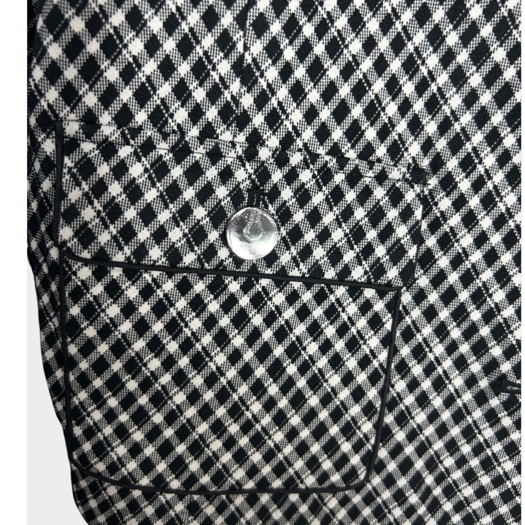 Spanx Ponte Black White Gingham Button Front Jacket Blazer Medium career preppy