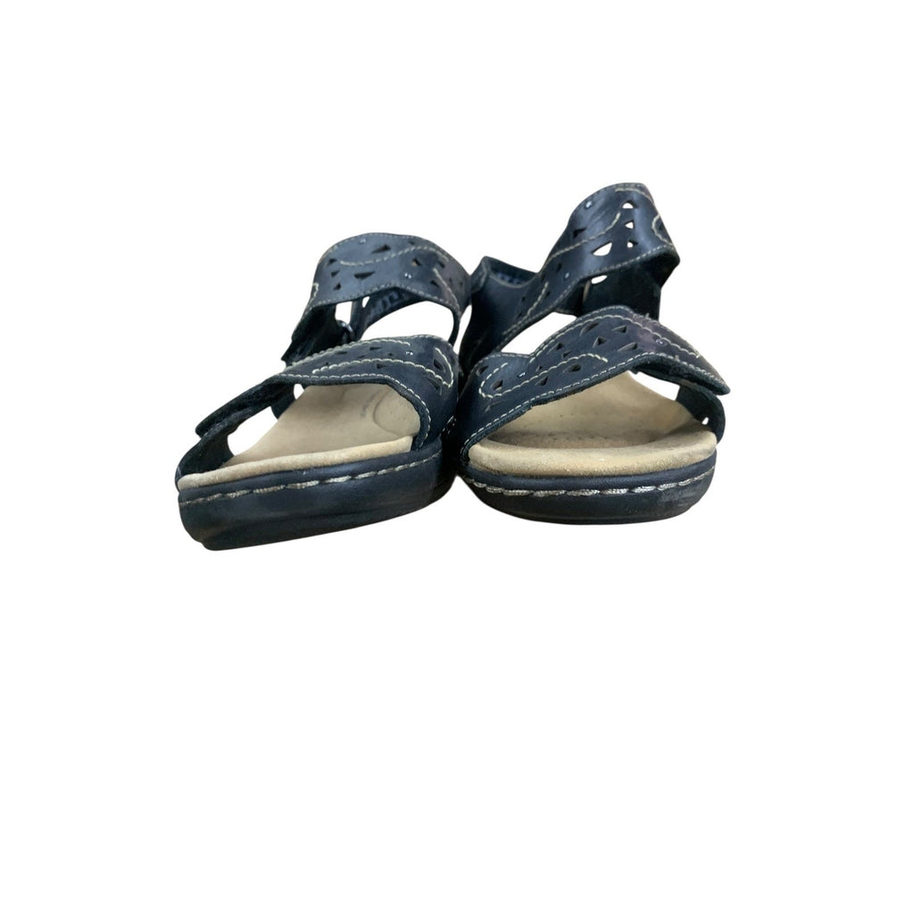 Clarks Collection Black Leather Adjustable Strap Sandals - US Womens 8M