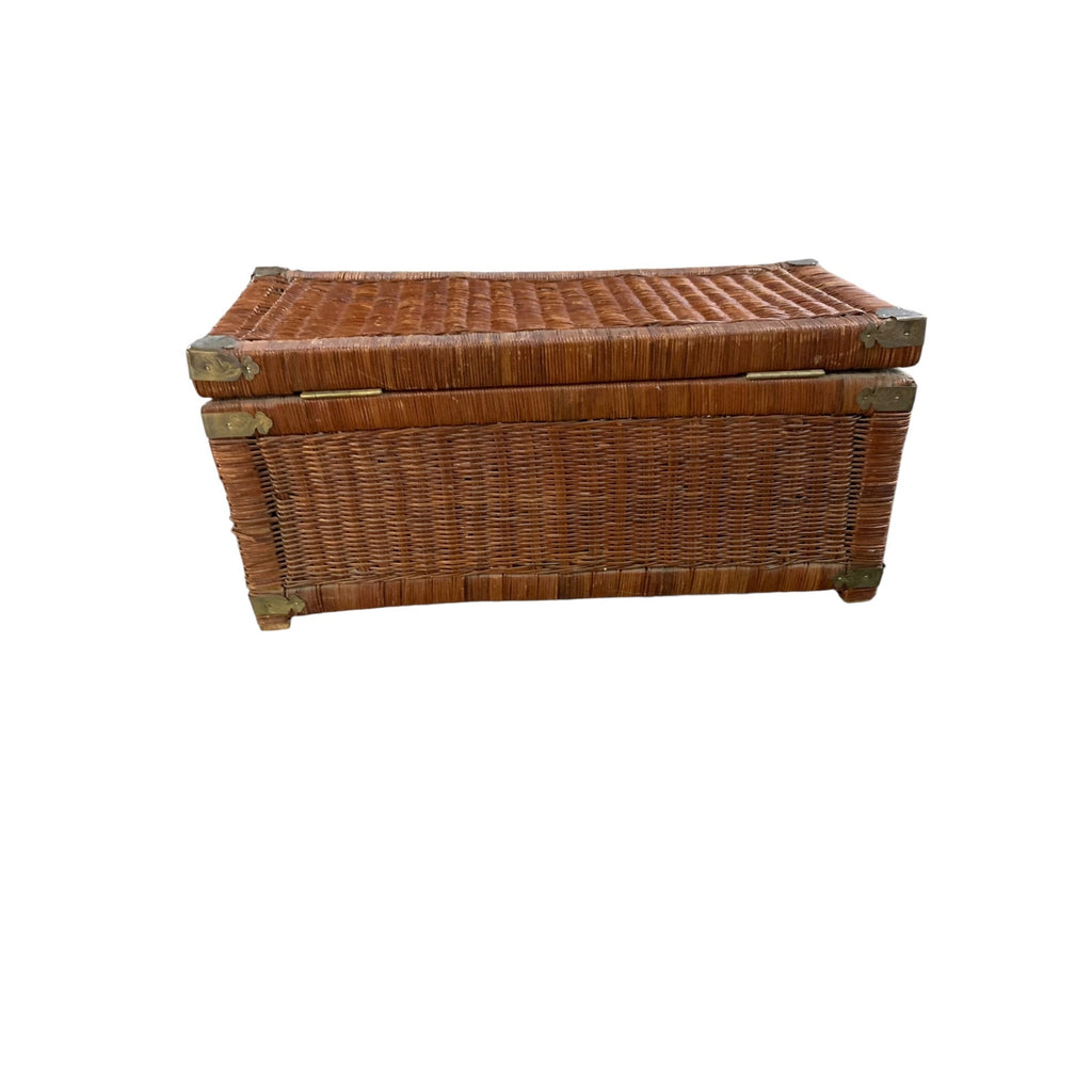 Vintage Chinoiserie Hand Woven Wicker Chest 28"