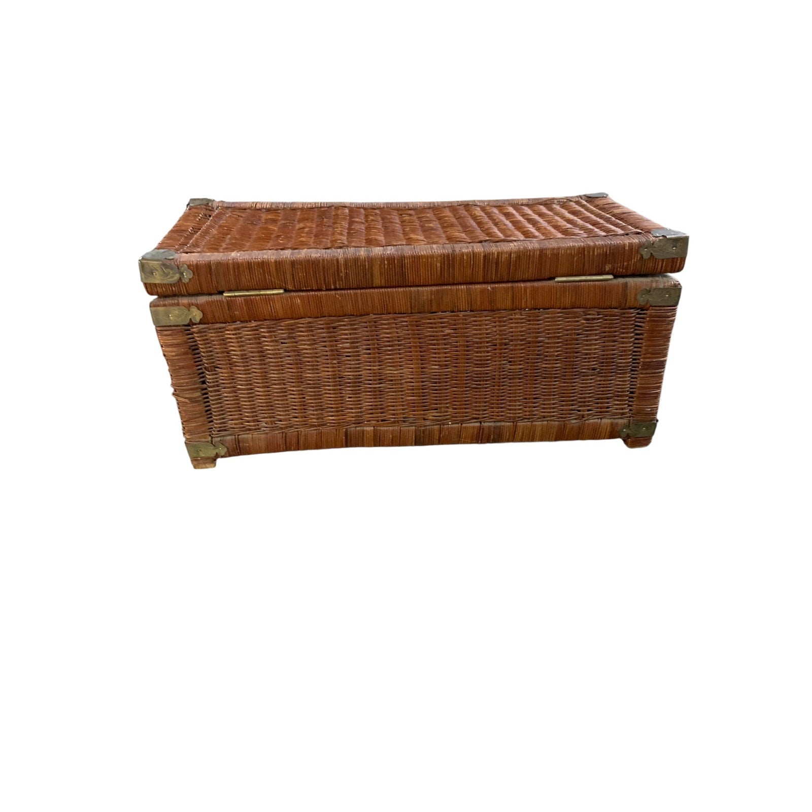 Vintage Chinoiserie Hand Woven Wicker Chest 28"