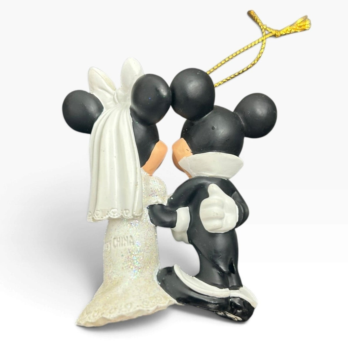 Disney Mickey and Minnie Mouse Wedding Bride Groom Glitter Ornament 2.75 inch