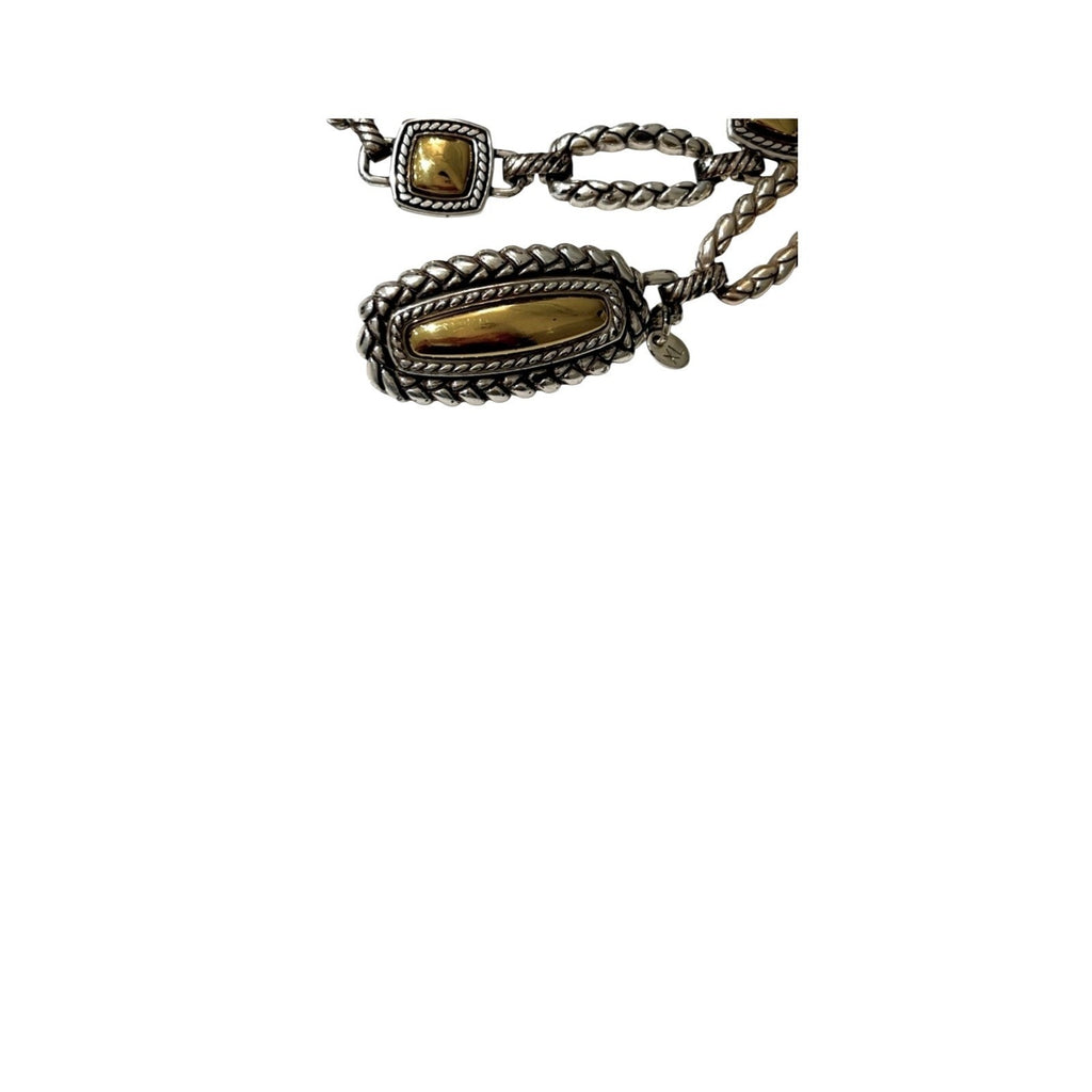 Brighton Mixed Metal Silver Gold Tone Square Cabochon Link Chain Belt Adjustable