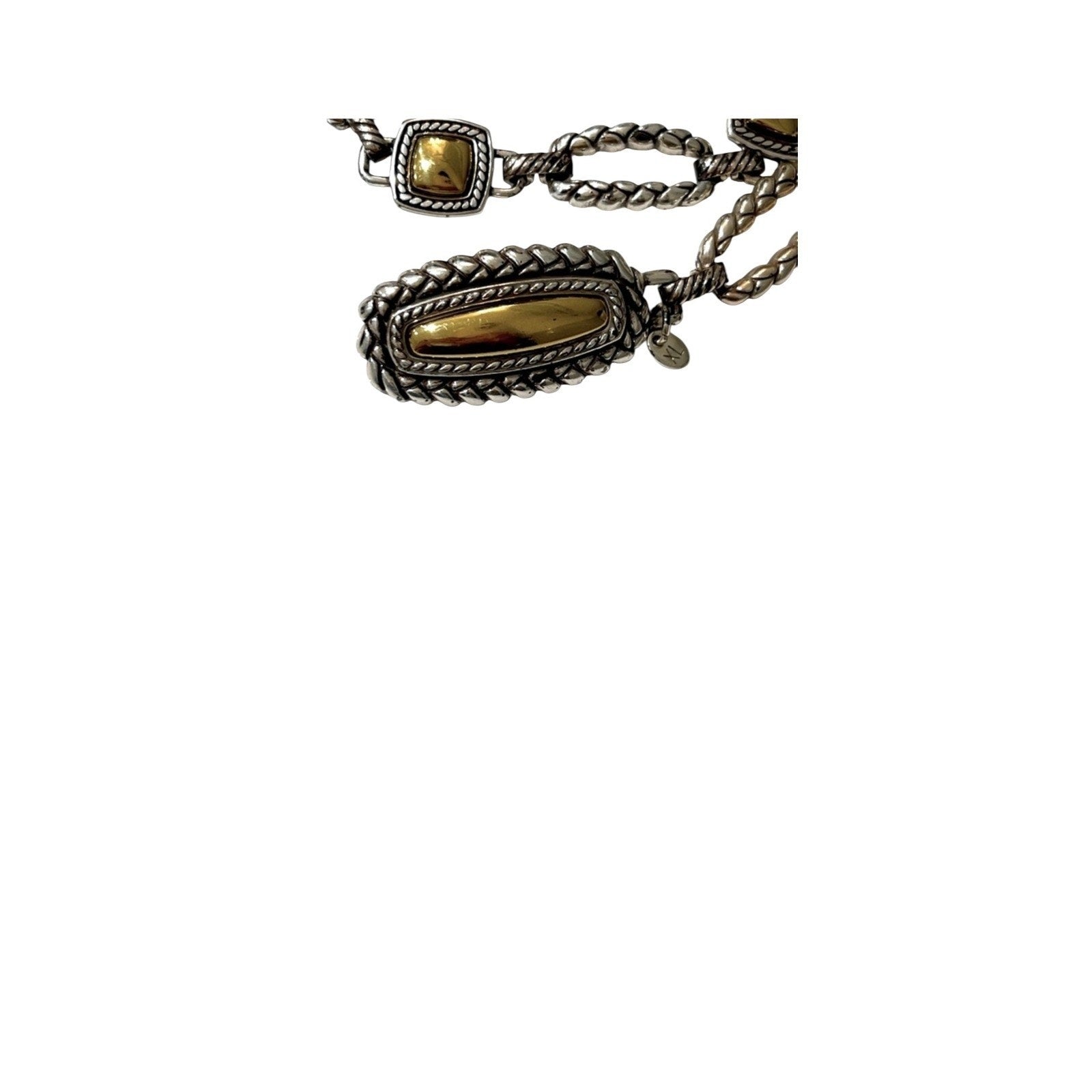 Brighton Mixed Metal Silver Gold Tone Square Cabochon Link Chain Belt Adjustable