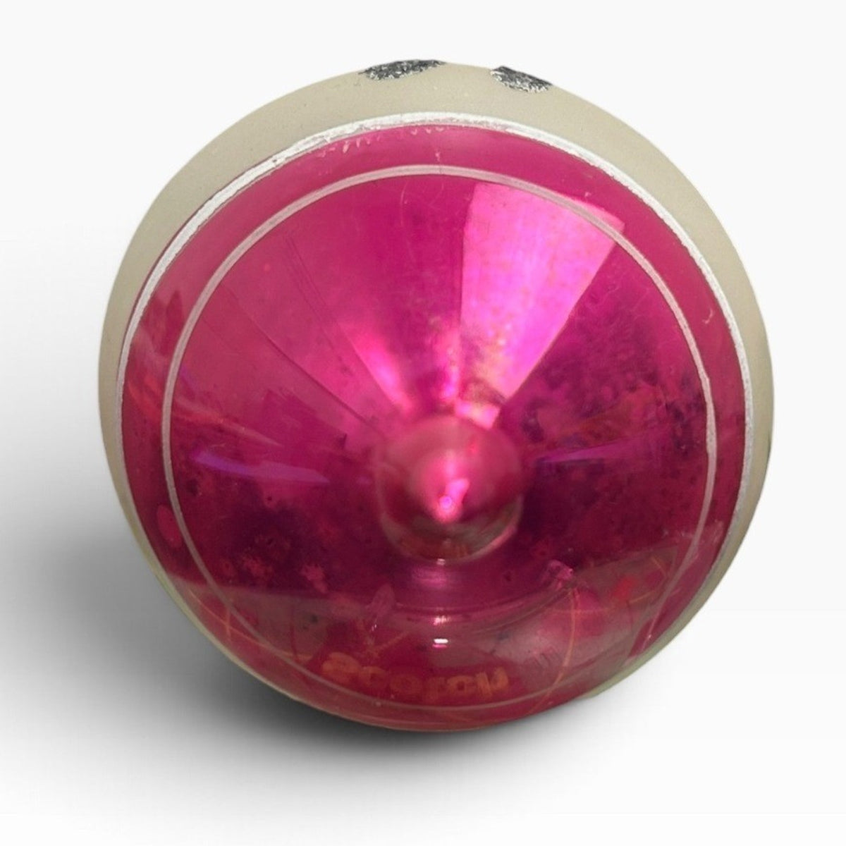 Vintage Poland Pink White Glass Teardrop Christmas Ornament Glitter Patina 3.5in