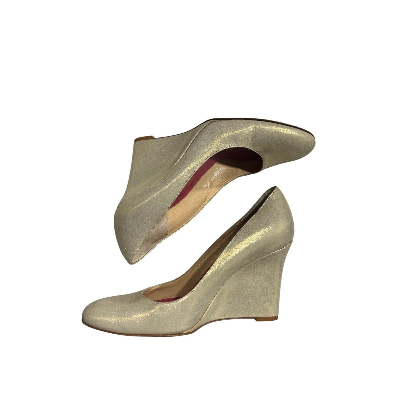 Kate Spade New York Gold Metallic Wedge Pumps Almond Toe Made in Italy Size 6.5B
