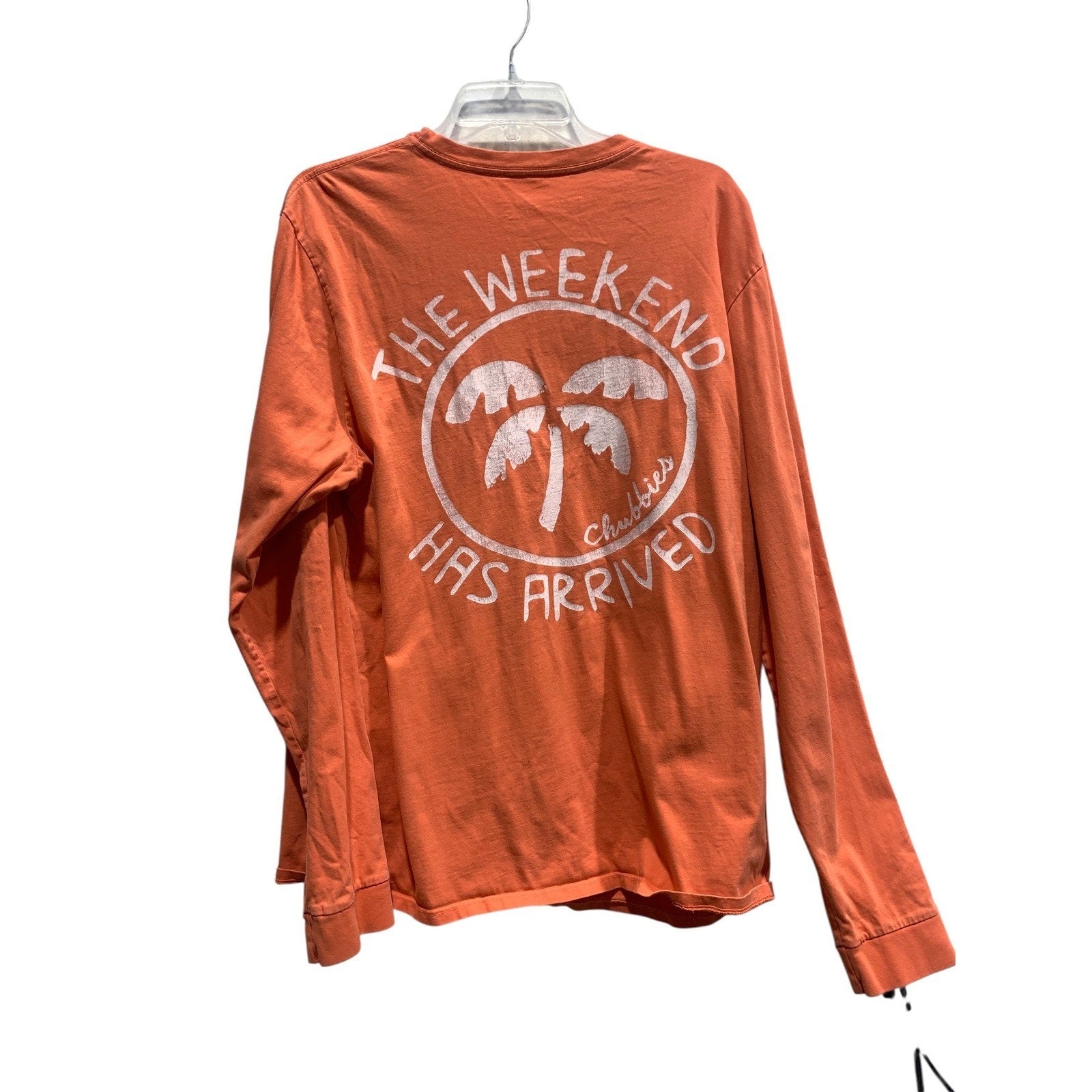 Chubbies Mens XL Orange The Weekend Has Arrived Graphic Long Sleeve Pocket Tee