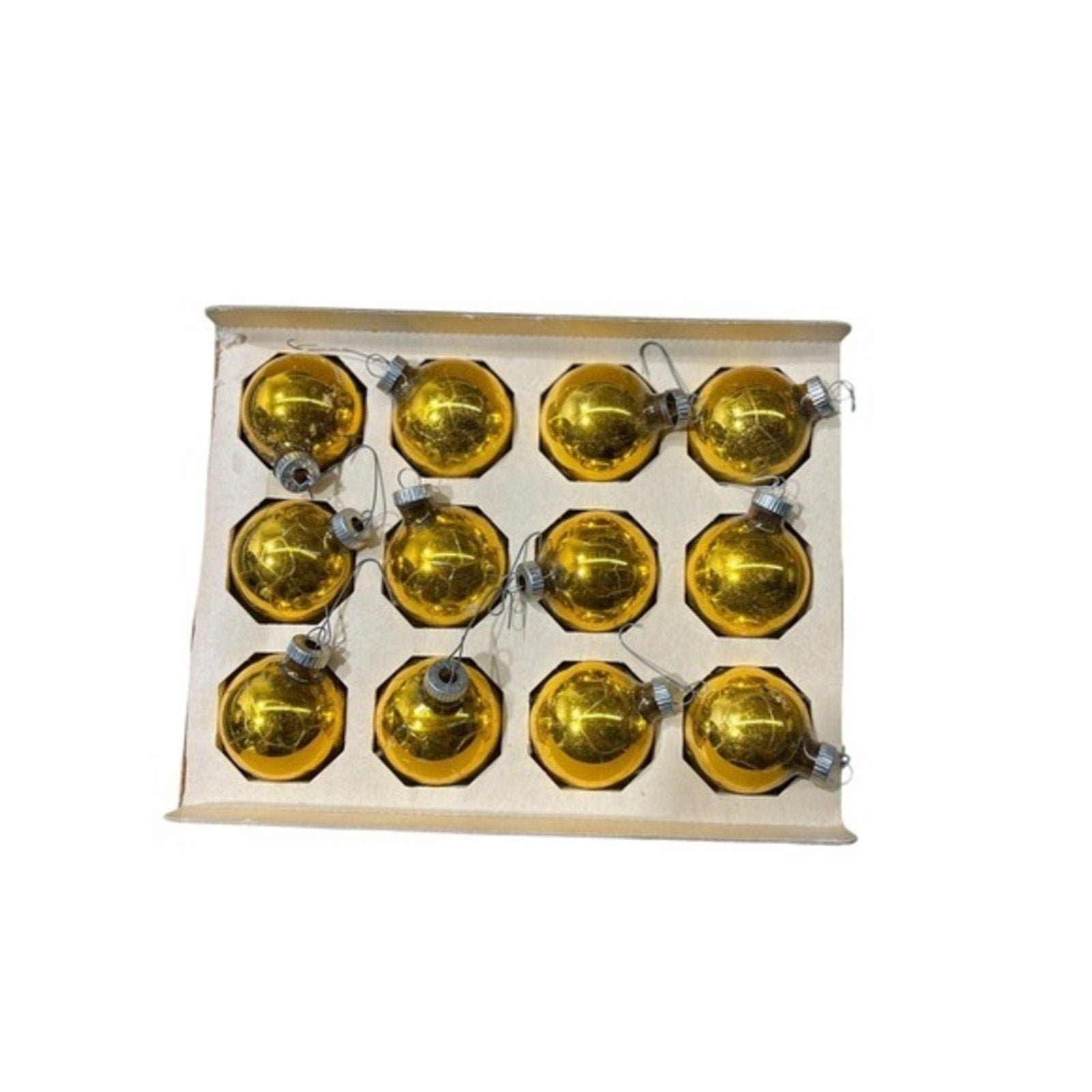 Shiny Brite Gold Balls Christmas Ornaments Vintage Glass Small Set of 12