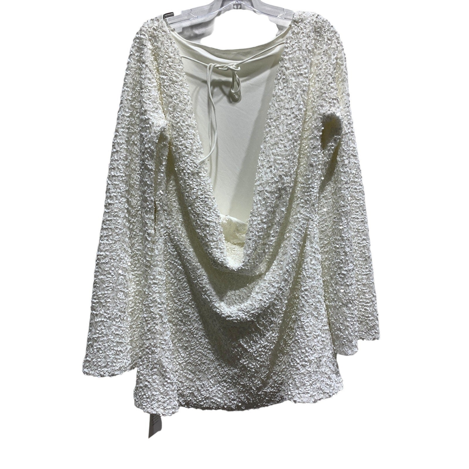 Lovers and Friends White Sequin Cowl Back Mini Dress Long Sleeve Large NEW bride