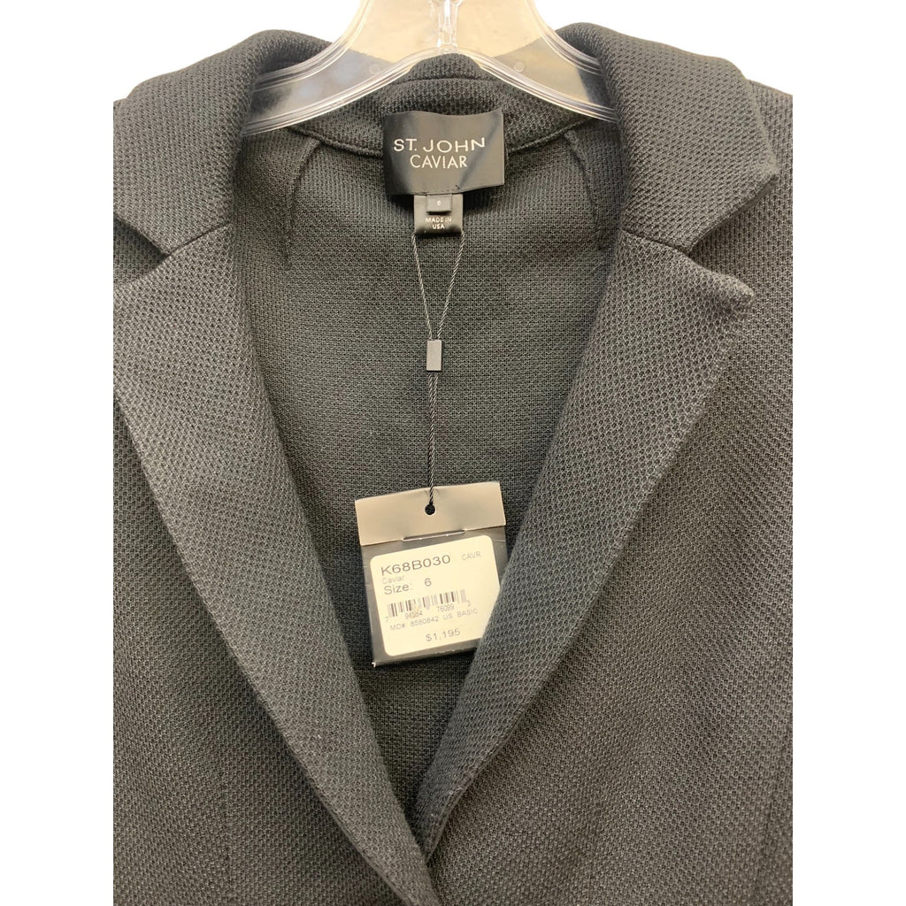 NWT St. John Caviar Black Blazer 2 Button Women's SZ 6