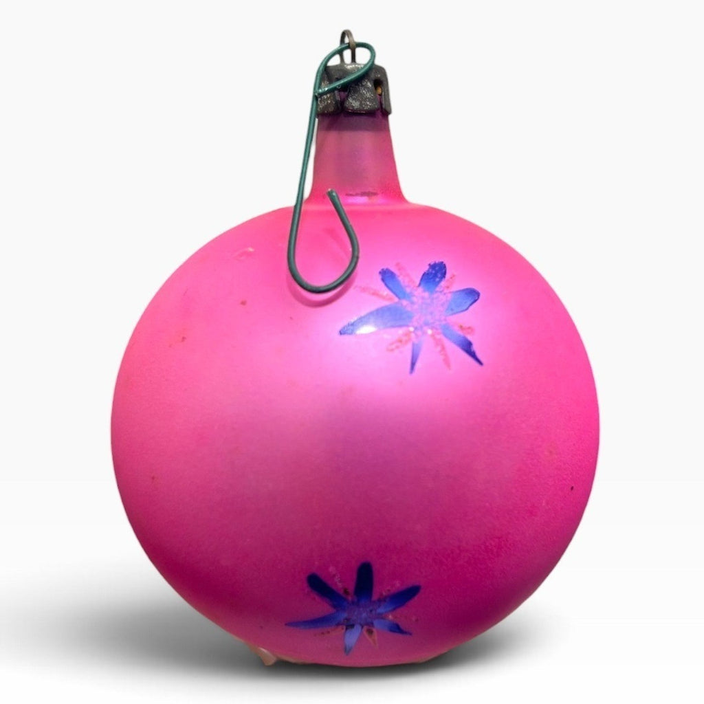 Vintage Poland Pink Glass Christmas Ornament Tree Starburst 2.5" Round Retro