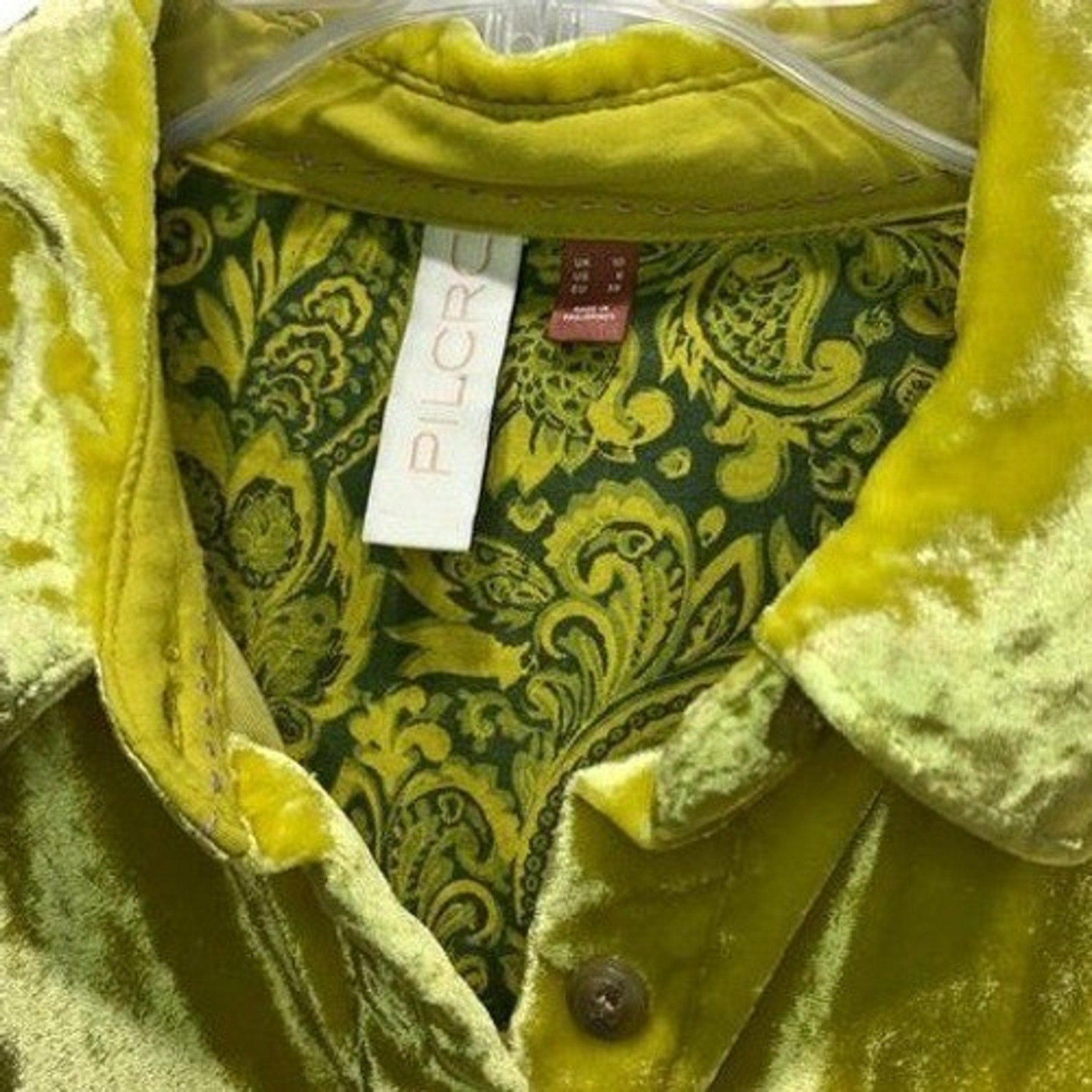 Pilcro and the Letterpress Chartreuse Green Velvet Button Down Shirt Womens 6