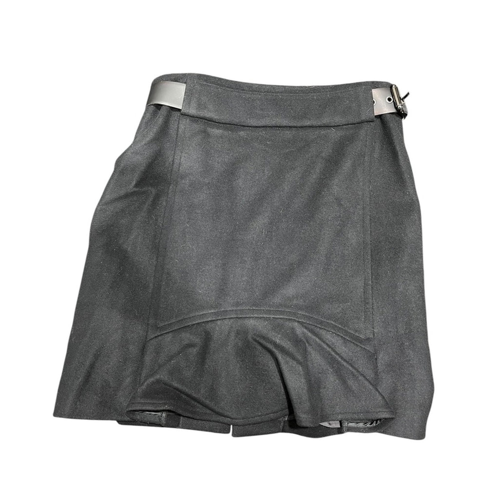 Max Mara Woolrich Black Leather Trim Double Button Belted Skirt Size 38