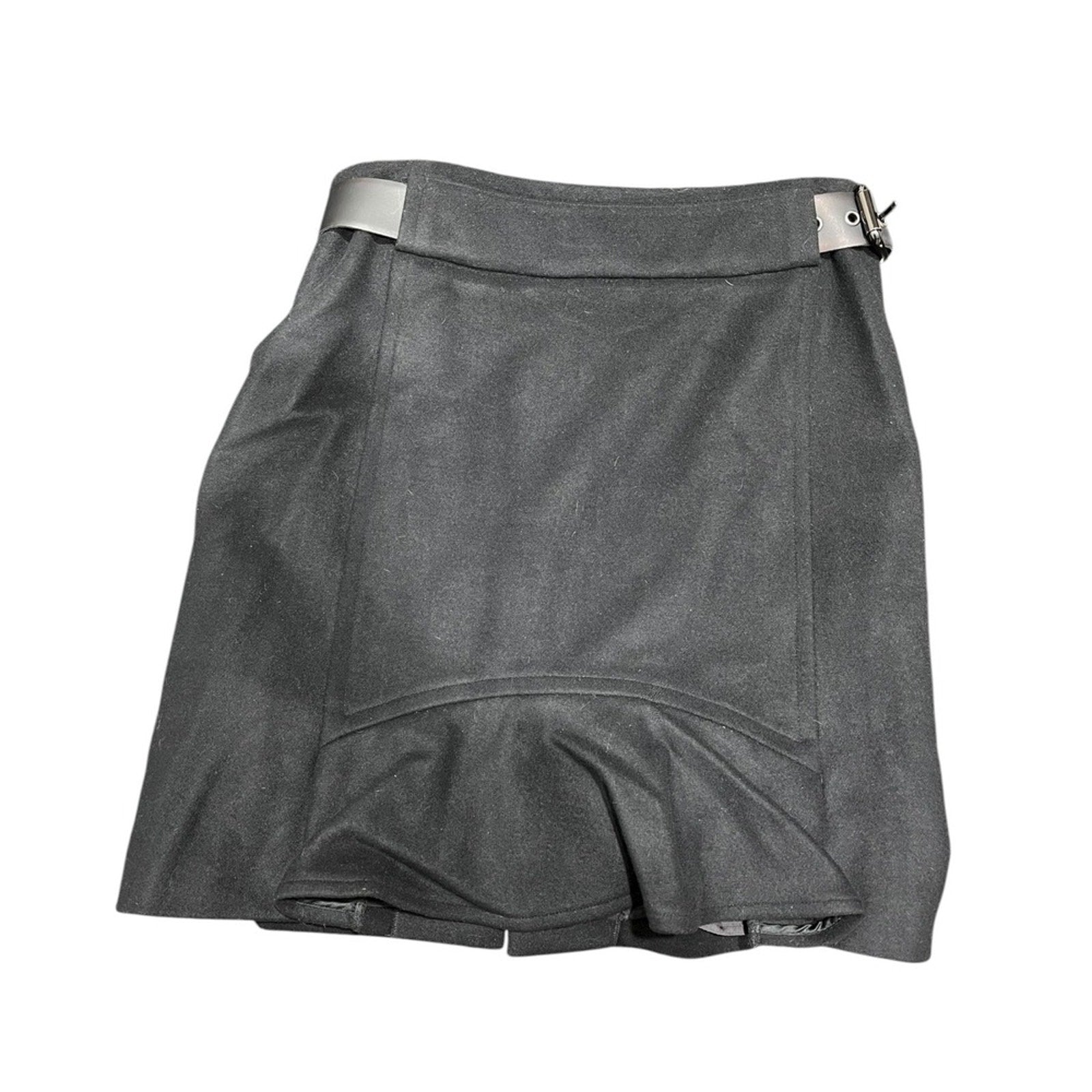 Max Mara Woolrich Black Leather Trim Double Button Belted Skirt Size 38