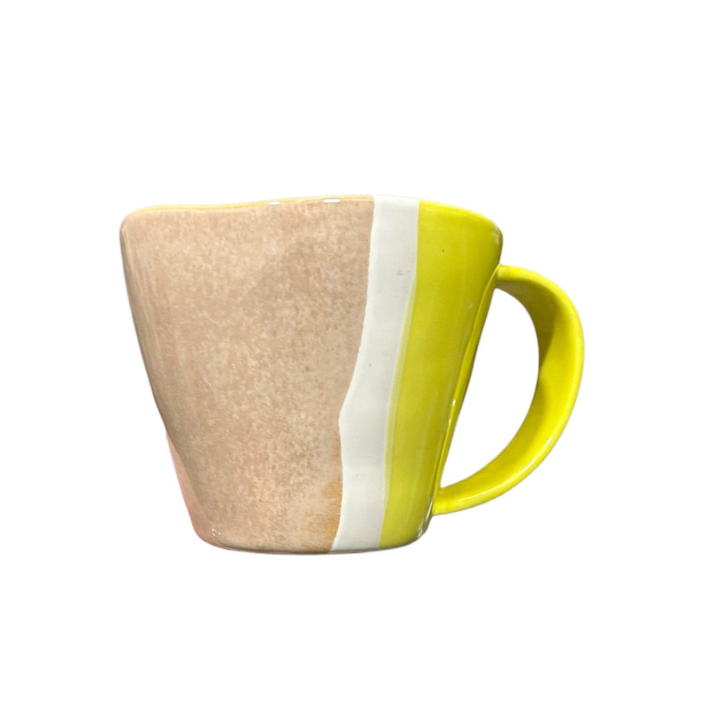 Anthropologie Yellow White Sand Striped Organic Stoneware Coffee Mug 2738
