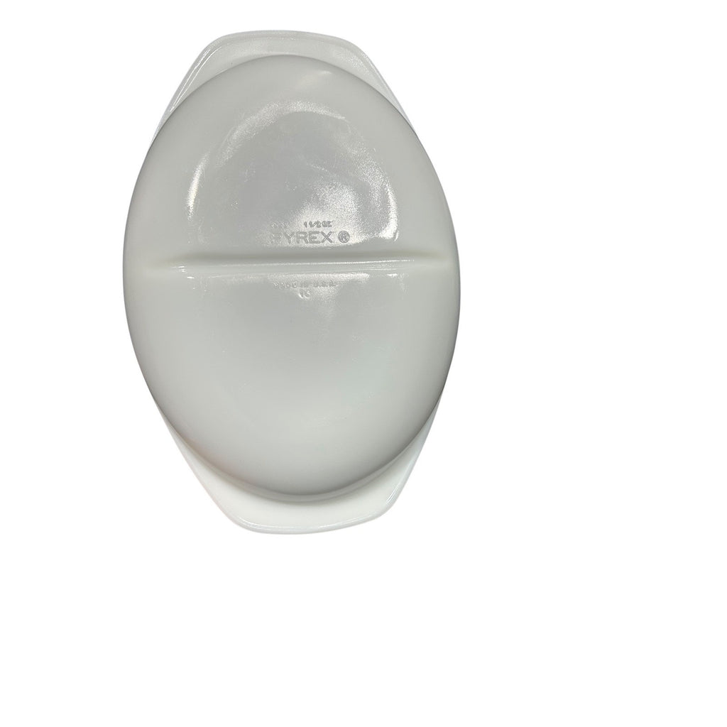 Pyrex 1063 White Milk Glass Divided Oval Serving Dish 1.5 Qt Vintage USA Made