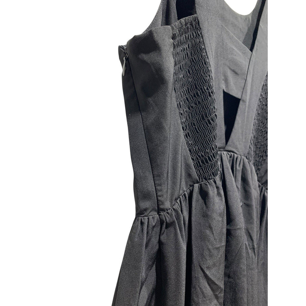 Amanda Uprichard Black Fit and Flare Open Back Smocked Dress Size M RN132941