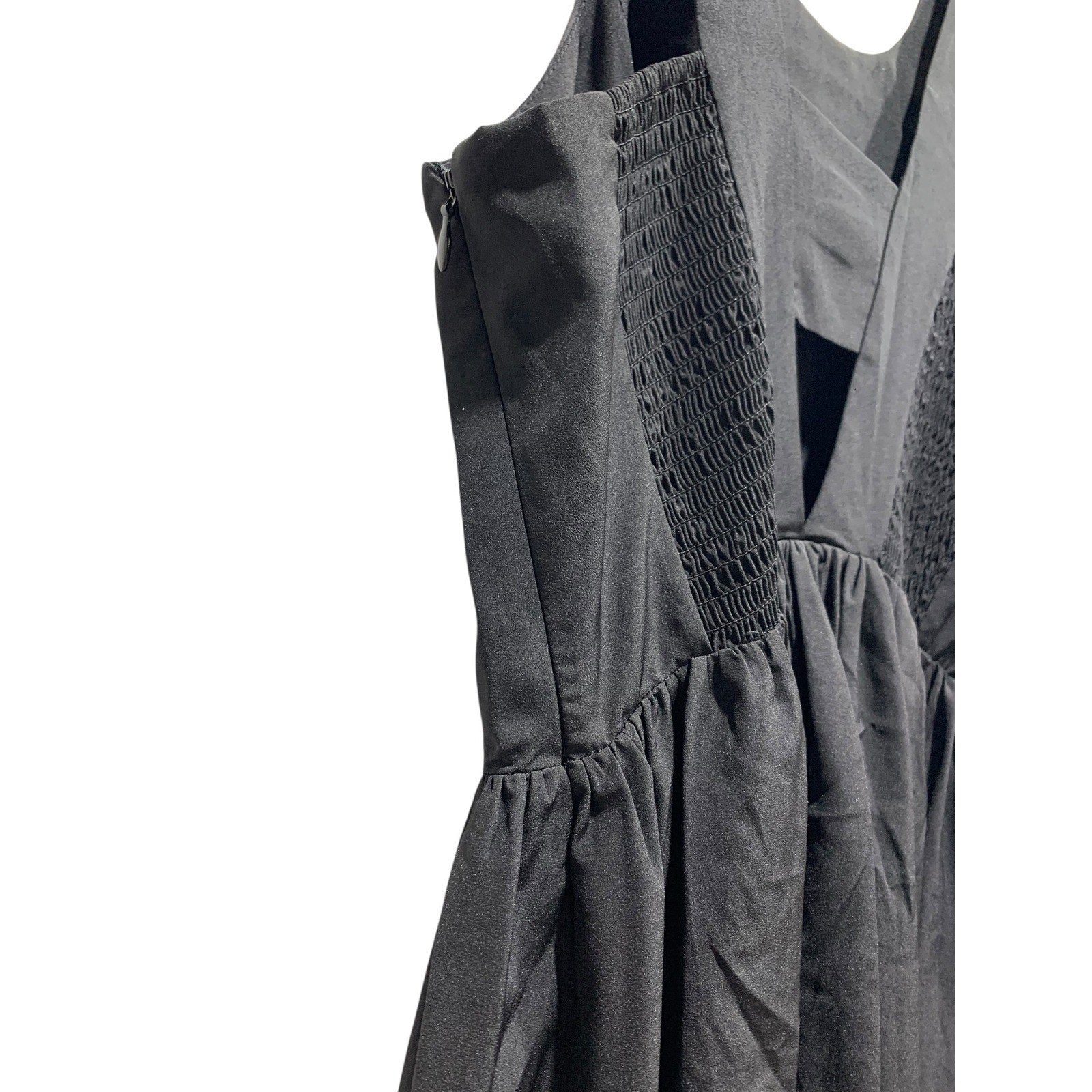 Amanda Uprichard Black Fit and Flare Open Back Smocked Dress Size M RN132941