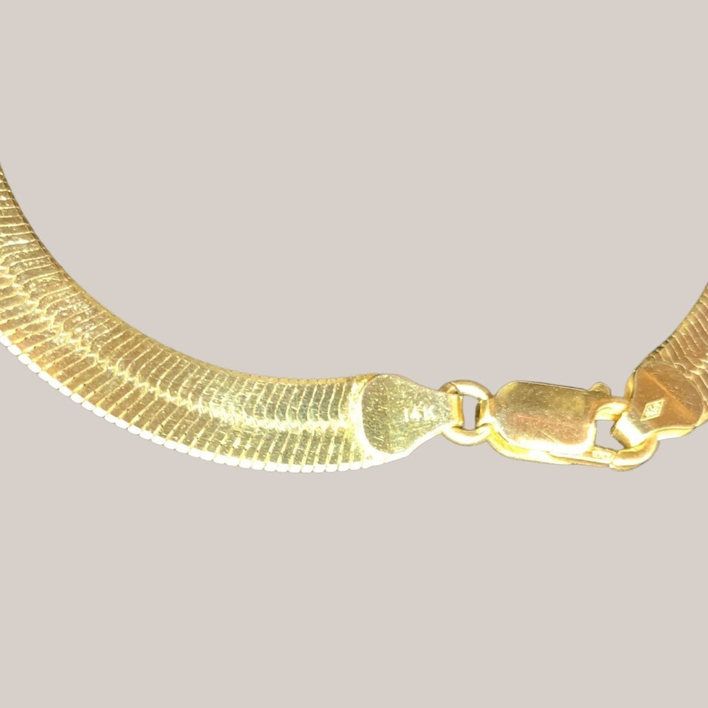 14K YellowGold Herringbone Chain Necklace 18.4g Flat Snake Link Solid Gold 18.5"