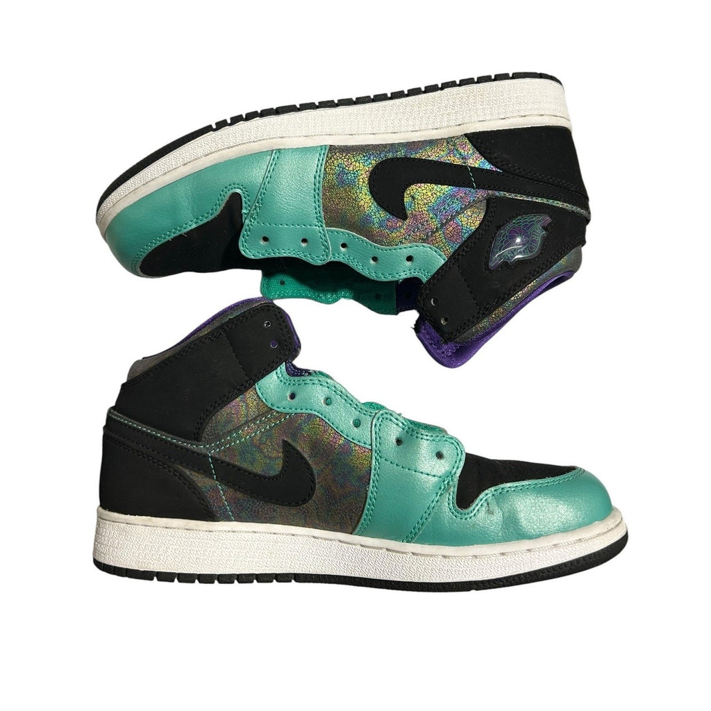 Jordan 1 Mid Atomic Teal Ultraviolet Iridescent 555112-309 Mens 6Y Kids Shoes